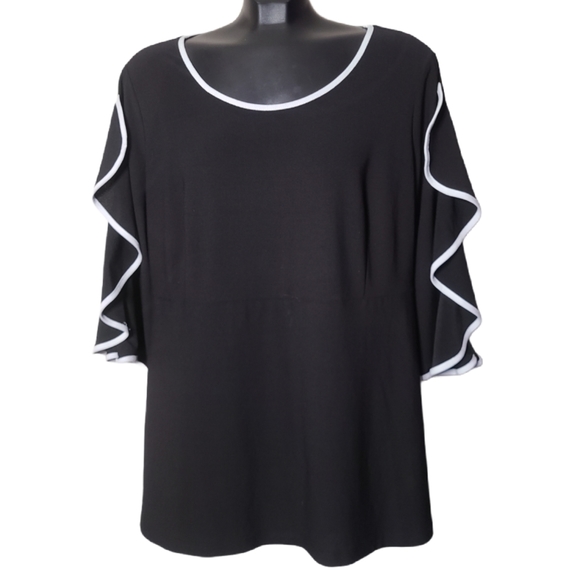 laura Tops - Laura Plus | Ruffle Sleeve Crepe Blouse